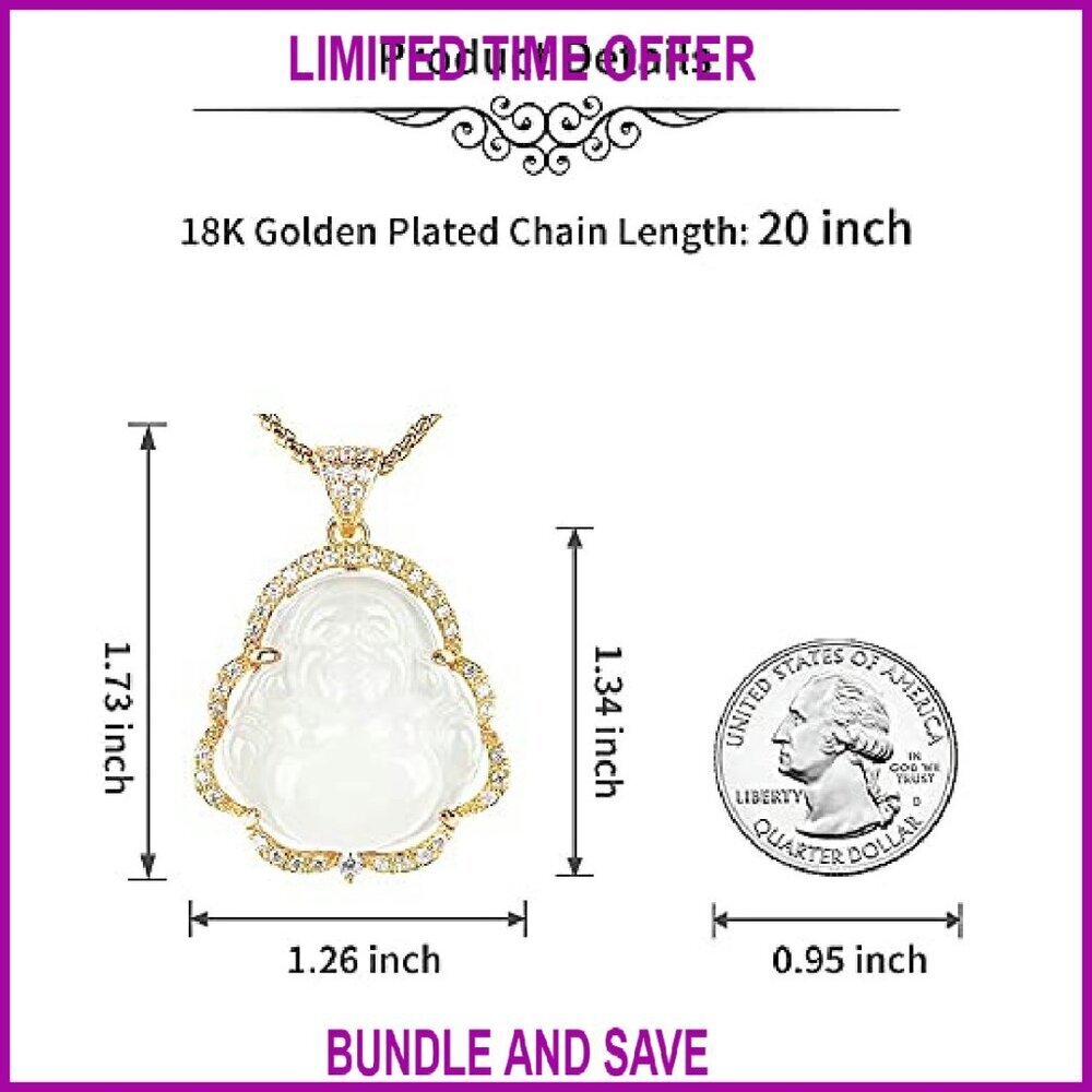 Lucky Buddha Necklace 18K Gold Plated Cubic Zirconia Jade Pendant - Picture 7 of 8